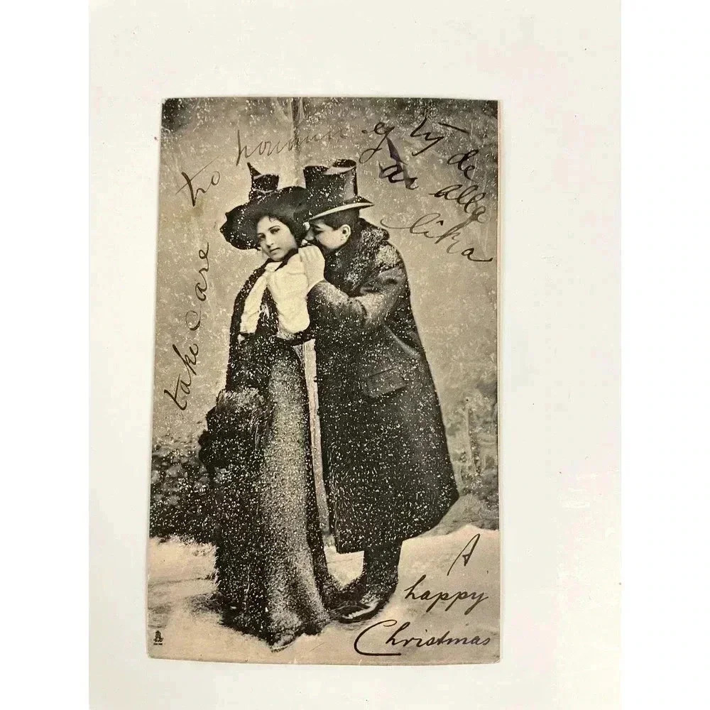 Victorian Couple Antique Postcard Raphael Tuck & Sons‎ "Christmas" 1910 1c RPPC